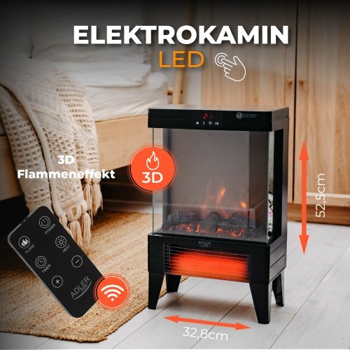 Elektriskais kamīns ar tālvadības pulti | 3D liesmas efekts | 2 siltuma līmeņi 1000W - 2000W | ar termostatu