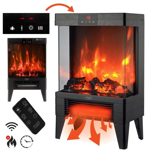 Elektriskais kamīns ar tālvadības pulti | 3D liesmas efekts | 2 siltuma līmeņi 1000W - 2000W | ar termostatu