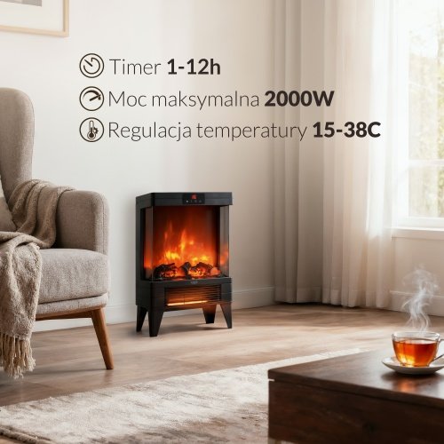 Elektriskais kamīns ar tālvadības pulti | 3D liesmas efekts | 2 siltuma līmeņi 1000W - 2000W | ar termostatu