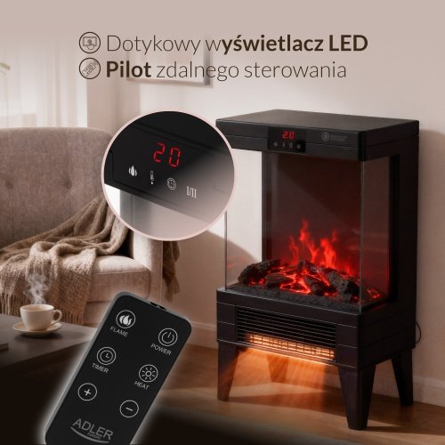 Elektriskais kamīns ar tālvadības pulti | 3D liesmas efekts | 2 siltuma līmeņi 1000W - 2000W | ar termostatu