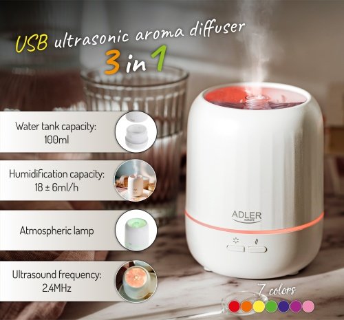 USB 3-in-1 ultraskaņas aromāta difuzors