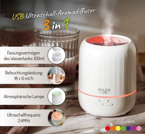 USB 3-in-1 ultraskaņas aromāta difuzors
