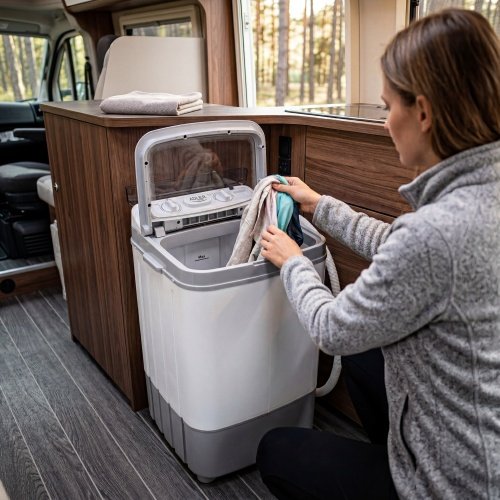 Veļas mašīna ar centrifugēšanu, 6 kg | Ideāli piemērota kempingam, kempinga autobusiem un maziem dzīvokļiem