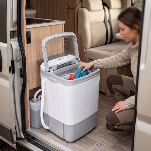 Veļas mašīna ar centrifugēšanu, 6 kg | Ideāli piemērota kempingam, kempinga autobusiem un maziem dzīvokļiem