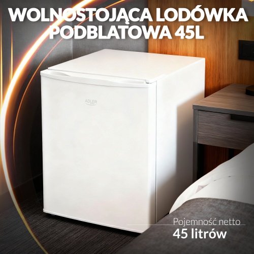 Brīvi stāvošs zemgalda ledusskapis, 45 l | Metāla durvis | 6 pakāpju temperatūras regulēšana | Balts