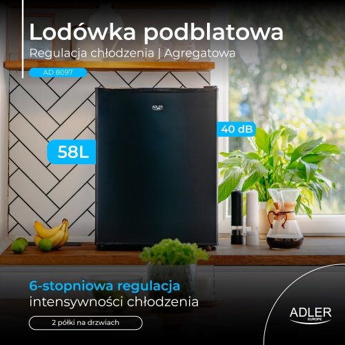 Brīvi stāvošs zemgalda ledusskapis, 58 l | Metāla durvis | Regulējama dzesēšana | Klusa darbība | Melna krāsa