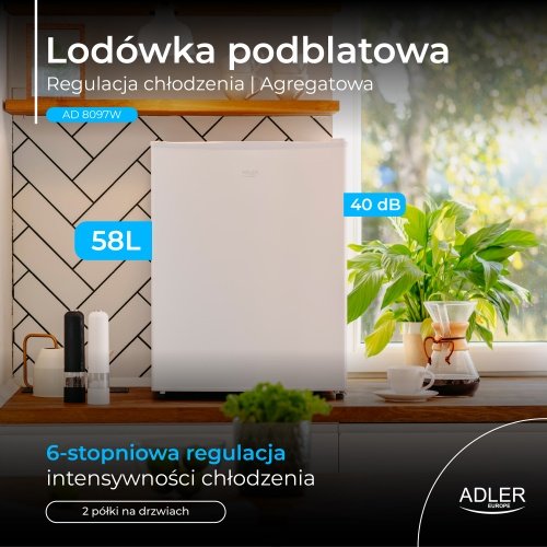 Brīvi stāvošs zemgalda ledusskapis, 58 l | Metāla durvis | Regulējama dzesēšana | Klusa darbība | Balts