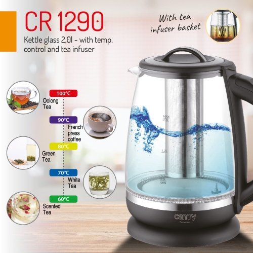 Tējkanna stikla 2,0 l - ar temperatūras vadība un tea infuser