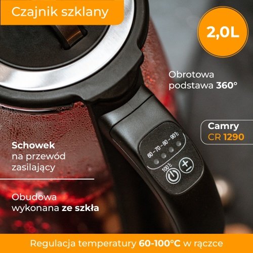 Tējkanna stikla 2,0 l - ar temperatūras vadība un tea infuser