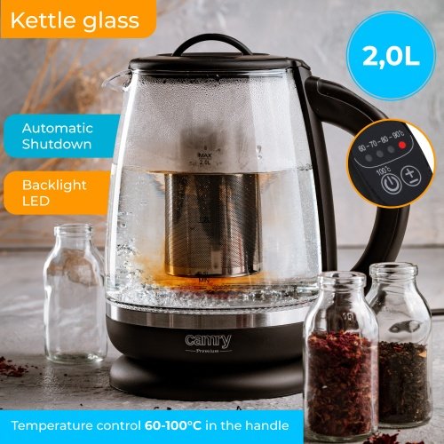Tējkanna stikla 2,0 l - ar temperatūras vadība un tea infuser