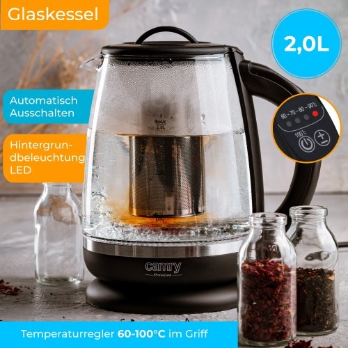 Tējkanna stikla 2,0 l - ar temperatūras vadība un tea infuser