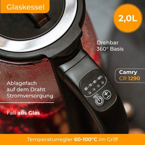 Tējkanna stikla 2,0 l - ar temperatūras vadība un tea infuser
