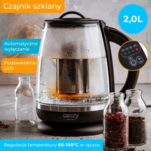 Tējkanna stikla 2,0 l - ar temperatūras vadība un tea infuser