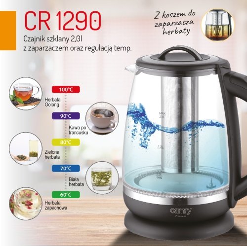 Tējkanna stikla 2,0 l - ar temperatūras vadība un tea infuser