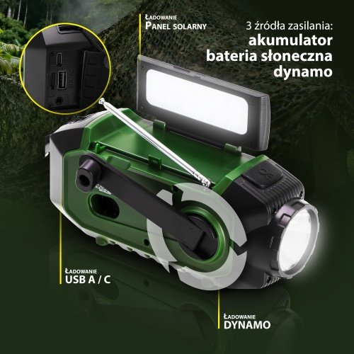 Avārijas radio ar saules uzlādi | Bluetooth 5.0 | 4000 mAh ārējais akumulators | FM-AM-SW