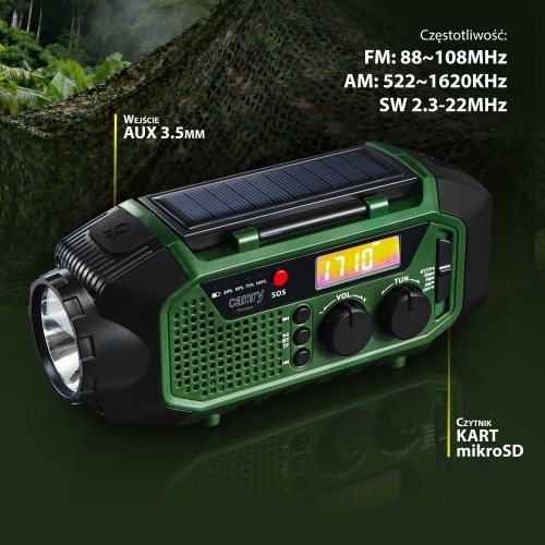 Avārijas radio ar saules uzlādi | Bluetooth 5.0 | 4000 mAh ārējais akumulators | FM-AM-SW
