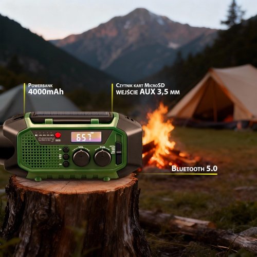 Avārijas radio ar saules uzlādi | Bluetooth 5.0 | 4000 mAh ārējais akumulators | FM-AM-SW