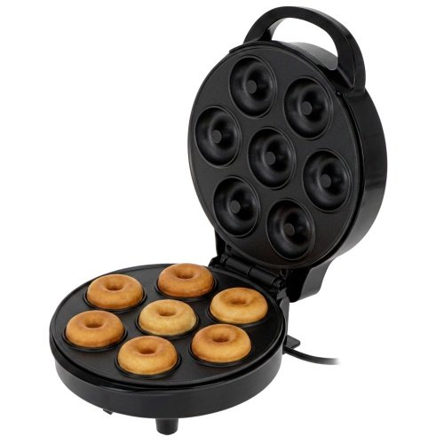Donutu cepšanas ierīce, 7 mini donuti, diametrs 5 cm, nelīpošas cepšanas plāksnes, rokturis, kas paliek auksts, indikatorgaismas,