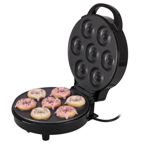 Donutu cepšanas ierīce, 7 mini donuti, diametrs 5 cm, nelīpošas cepšanas plāksnes, rokturis, kas paliek auksts, indikatorgaismas,