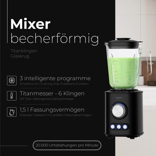 Blenderis - titāna asmeņi - 1.5L stikla krūze