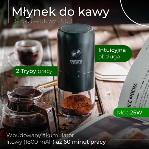 Bezvadu USB elektriskais kafijas dzirnaviņas