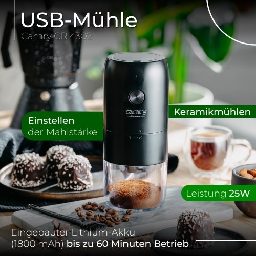 Bezvadu USB elektriskais kafijas dzirnaviņas