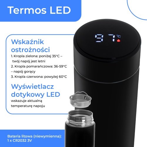 Termoskanna ar LED apgaismojumu, 473 ml, melna