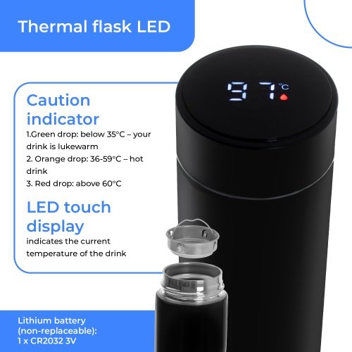 Termoskanna ar LED apgaismojumu, 473 ml, melna