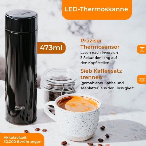 Termoskanna ar LED apgaismojumu, 473 ml, melna
