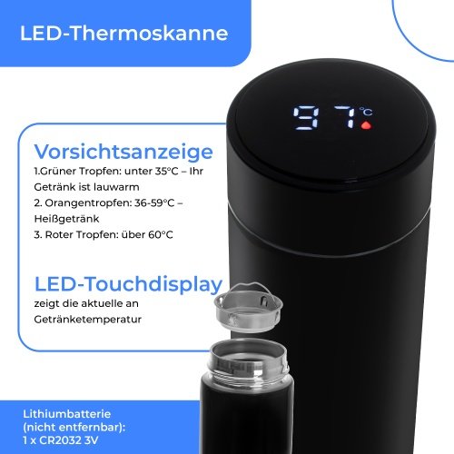 Termoskanna ar LED apgaismojumu, 473 ml, melna