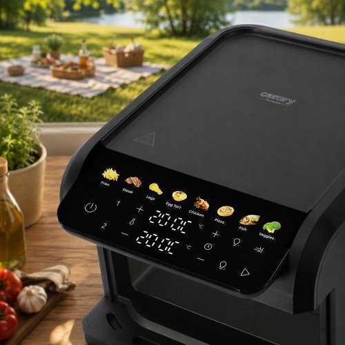 Divkameru gaisa friteze 10 l, 2700 W gaisa friteze ar diviem groziem (4 l un 6 l), neatkarīgiem vadības elementiem, skata logiem, LED displeju, 8 programmām, 80–200 °C