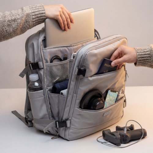 Rokas bagāžas mugursoma 40x20x30 cm, 24 l mugursoma darījumiem un ceļojumiem, 3 nodalījumi, 11 kabatas, piemērota 17 collu klēpjdatoram