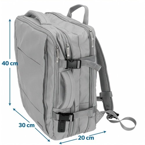 Rokas bagāžas mugursoma 40x20x30 cm, 24 l mugursoma darījumiem un ceļojumiem, 3 nodalījumi, 13 kabatas, piemērota 15,6 collu klēpjdatoram