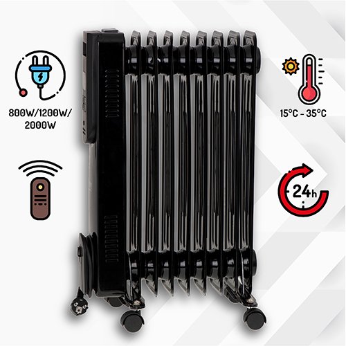 Eļļas LED radiators ar tālvadības pulti 9 ribas