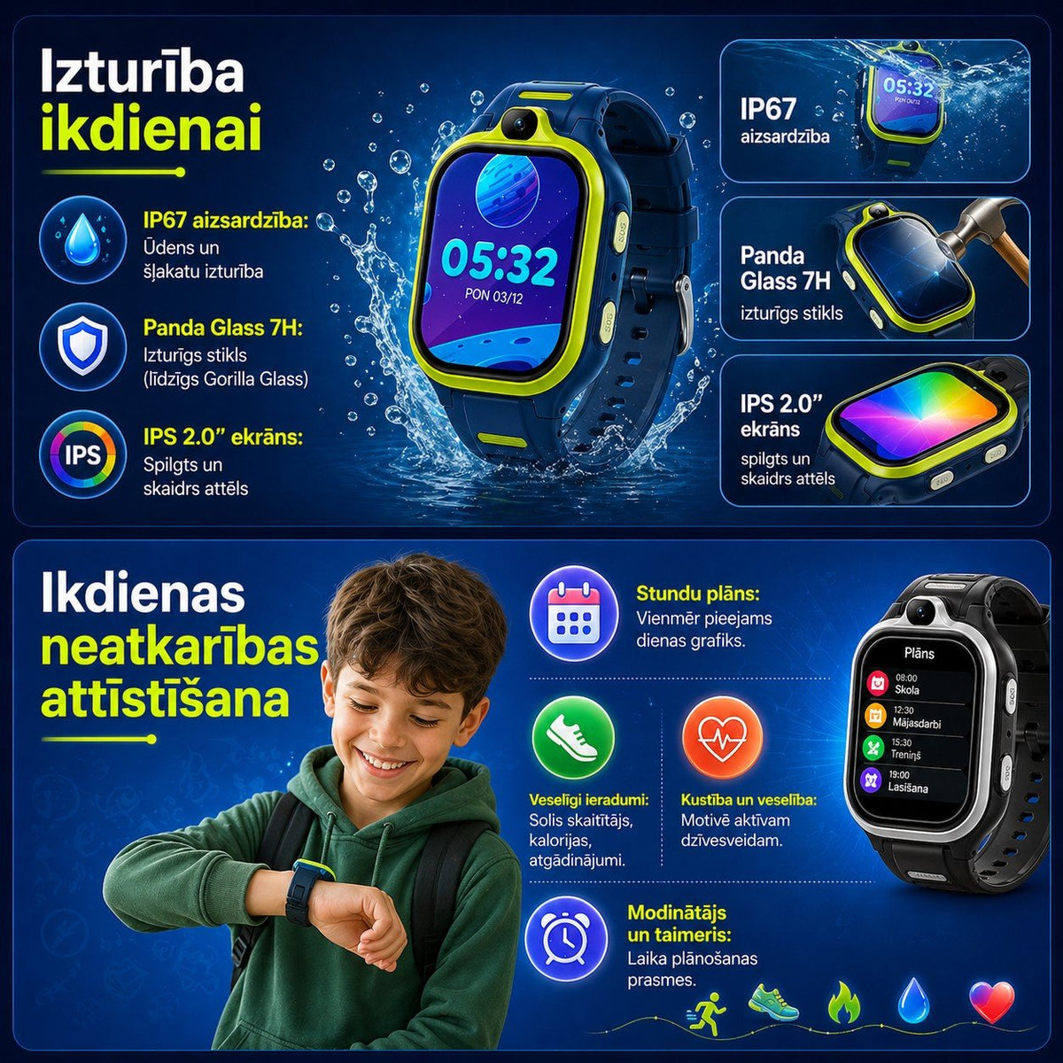Forever Boost KW-530 — IP67 ūdensizturība, Panda Glass 7H, IPS 2.0" ekrāns
