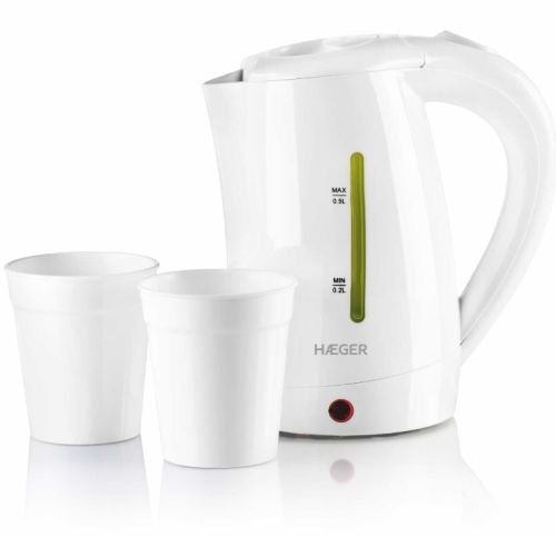 Haeger EK-10W.015A Travel Elektriskā tējkanna ar 2 krūzēm komplektā 0.5L 1100W