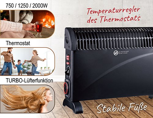 Konvekcijas sildītājs ar taimeri un turbo ventilatoru