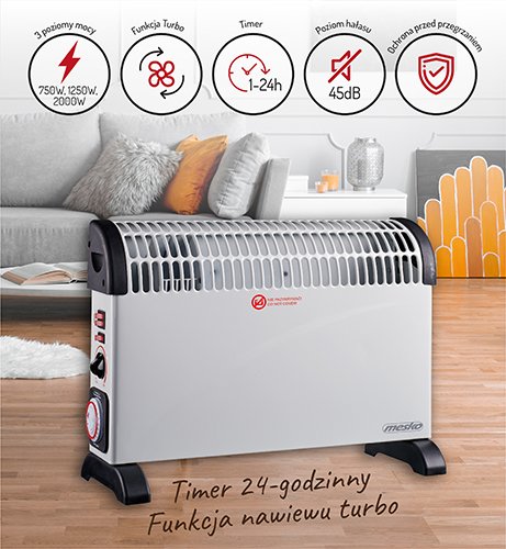Konvekcijas sildītājs ar taimeri un turbo ventilatoru