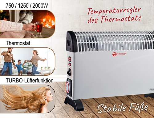 Konvekcijas sildītājs ar taimeri un turbo ventilatoru